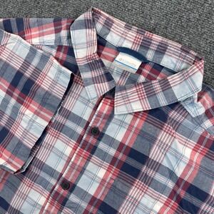 Columbia Thompson Hill II Yarn Dye Shirt Men's Red White Blue Plaid Cotton Camp